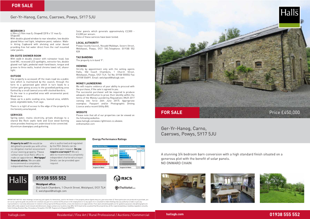 Price £450,000 Ger-Yr-Hanog, Carno, Caersws, Powys, SY17 5JU 01938