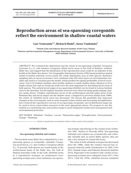 Reproduction Areas of Sea-Spawning Coregonids Reflect the Environment in Shallow Coastal Waters