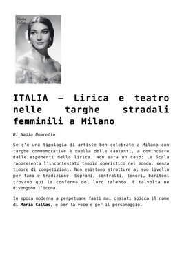 Lirica E Teatro Nelle Targhe Stradali Femminili a Milano