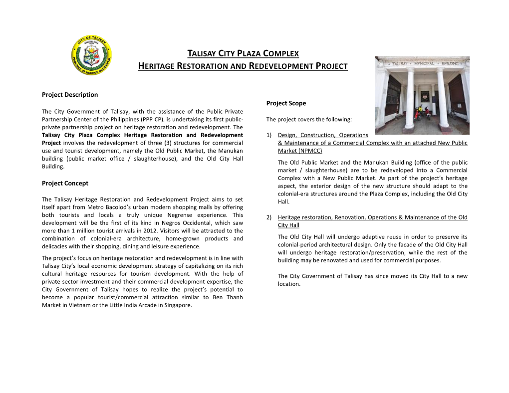 Talisay City Plaza Complex Heritage Restoration and Redevelopment Project