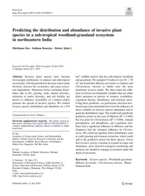 Predicting the Distribution and Abundance of Invasive Plant Species in a Sub-Tropical Woodland-Grassland Ecosystem in Northeastern India