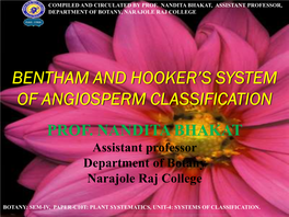 Bentham and Hooker's System of Angiosperm Classification