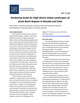 Gardening Guide for High-Desert Urban Landscapes of Great Basin Regions in Nevada and Utah