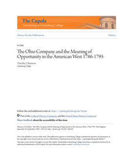 The Ohio Company and the Meaning of Opportunity in the American West 1786-1795