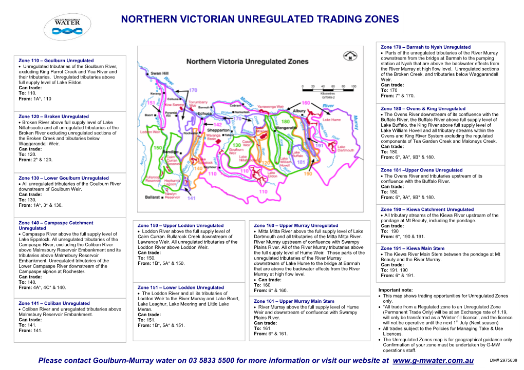 Northern Victorian Unregulated Trading Zones