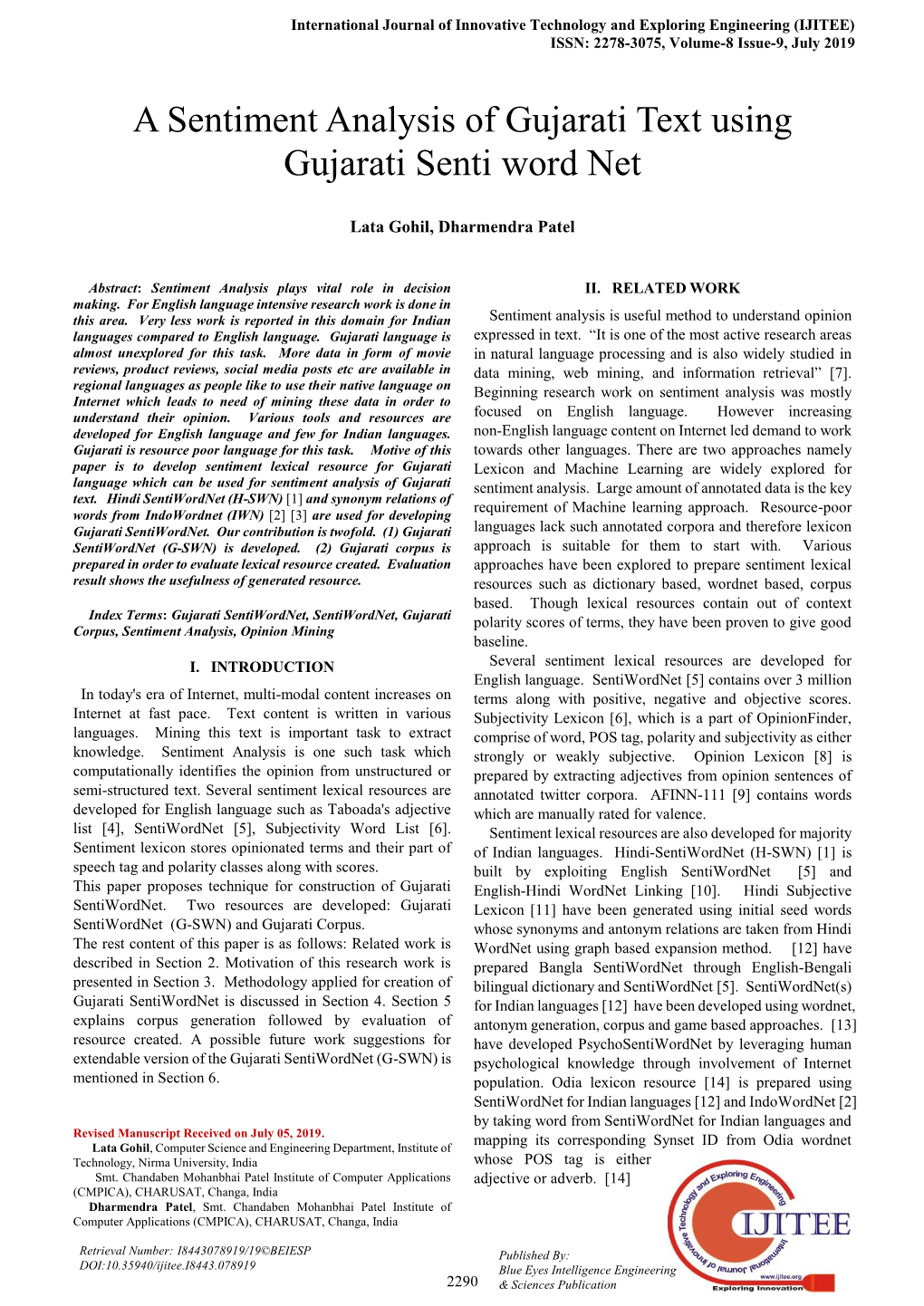 A Sentiment Analysis of Gujarati Text Using Gujarati Senti Word Net