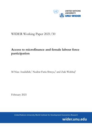Access to Microfinance and Female Labour Force Participation