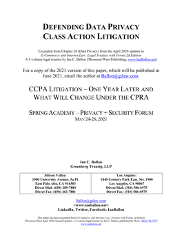 Defending Data Privacy Class Action Litigation