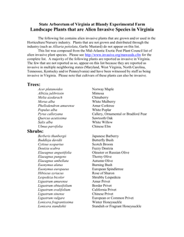 Landscape Plants That Are Alien Invasive Species in Virginia