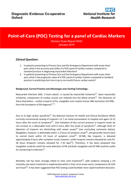 Testing for a Panel of Cardiac Markers Horizon Scan Report 0033 January 2014