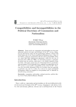 Compatibilities and Incompatibilities in the Political Doctrines of Communism and Nationalism