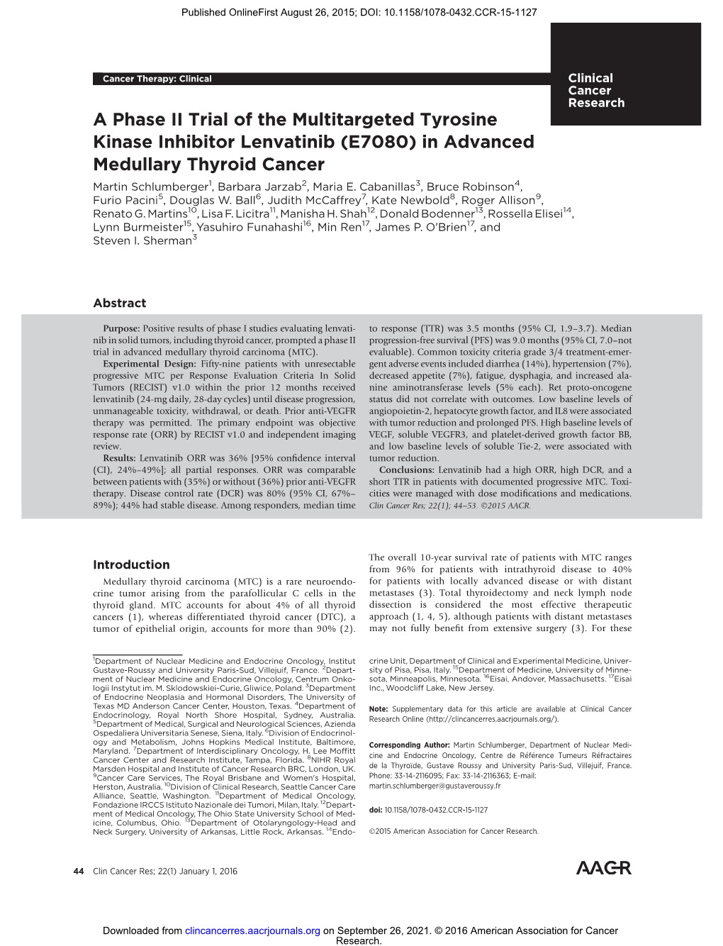 In Advanced Medullary Thyroid Cancer Martin Schlumberger1, Barbara Jarzab2, Maria E