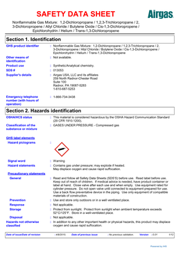 Section 2. Hazards Identification OSHA/HCS Status : This Material Is Considered Hazardous by the OSHA Hazard Communication Standard (29 CFR 1910.1200)