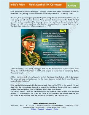 Field Marshal KM Cariappa a Article
