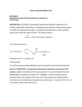 Levobetaxolol Hydrochloride Ophthalmic Suspension) 0.5% As Base