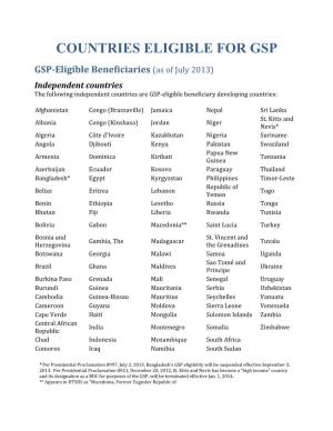 Countries Eligible for Gsp