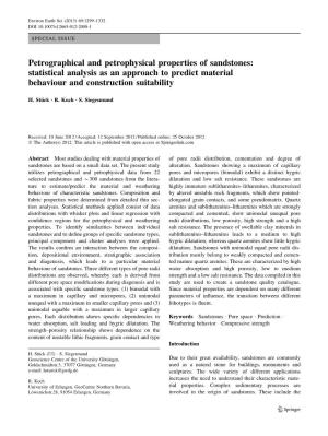 Petrographical and Petrophysical Properties of Sandstones: Statistical Analysis As an Approach to Predict Material Behaviour and Construction Suitability