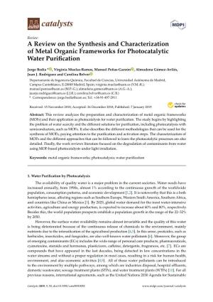 A Review on the Synthesis and Characterization of Metal Organic Frameworks for Photocatalytic Water Puriﬁcation