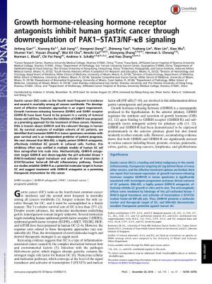 Growth Hormone-Releasing Hormone Receptor Antagonists Inhibit Human Gastric Cancer Through Downregulation of PAK1–STAT3/NF-Κb Signaling