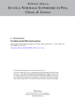 On Elliptic Partial Differential Equations Annali Della Scuola Normale Superiore Di Pisa, Classe Di Scienze 3E Série, Tome 13, No 2 (1959), P