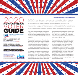 2020 Has Been an Unusual Election Year NONPARTISAN As We Continue to Work Under the Global Pandemic of COVID-19
