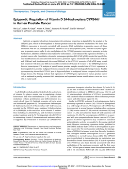 Epigenetic Regulation of Vitamin D 24-Hydroxylase/CYP24A1 in Human Prostate Cancer