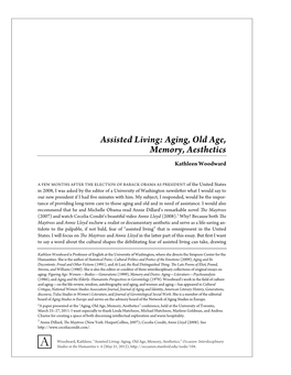 Assisted Living: Aging, Old Age, Memory, Aesthetics Kathleen Woodward