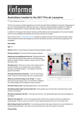 Australians Headed to the 2017 Prix De Lausanne