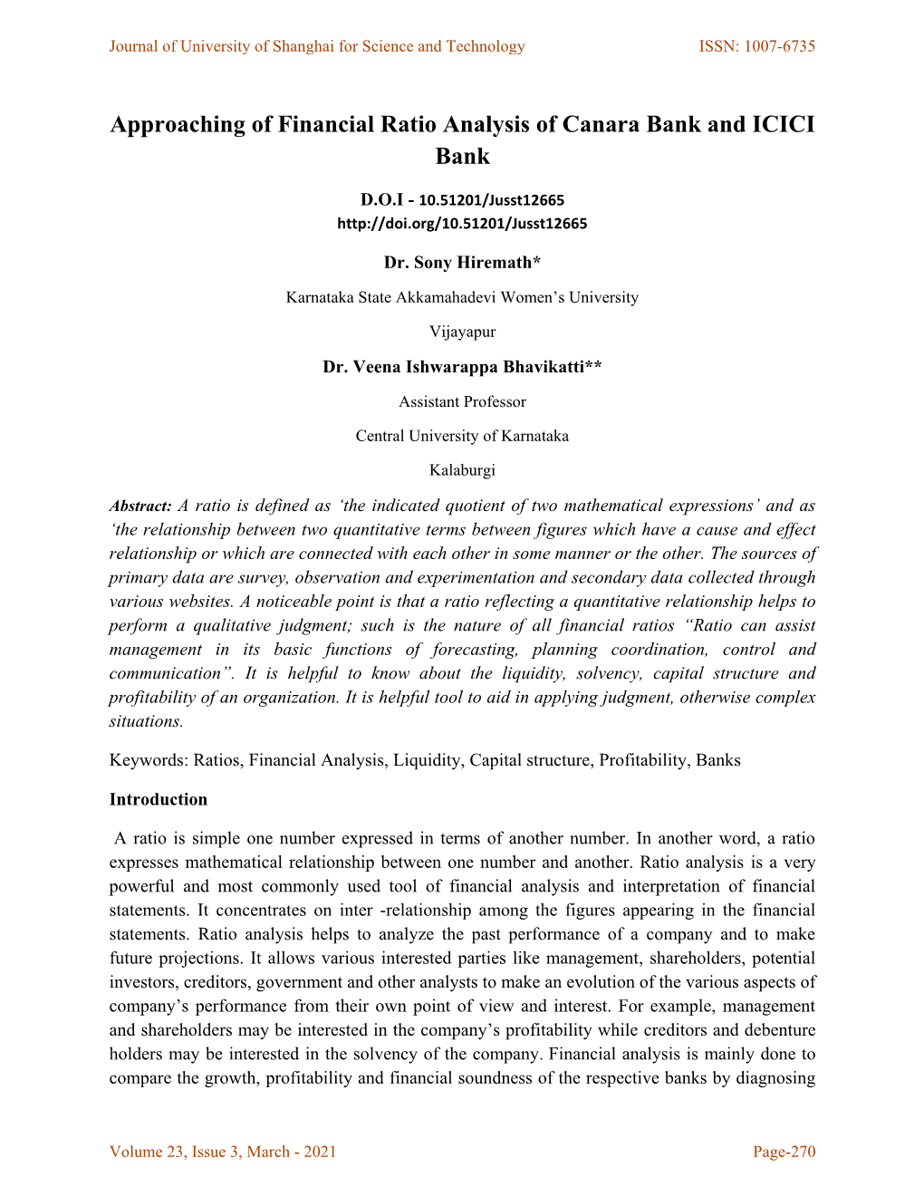 Approaching of Financial Ratio Analysis of Canara Bank and ICICI Bank