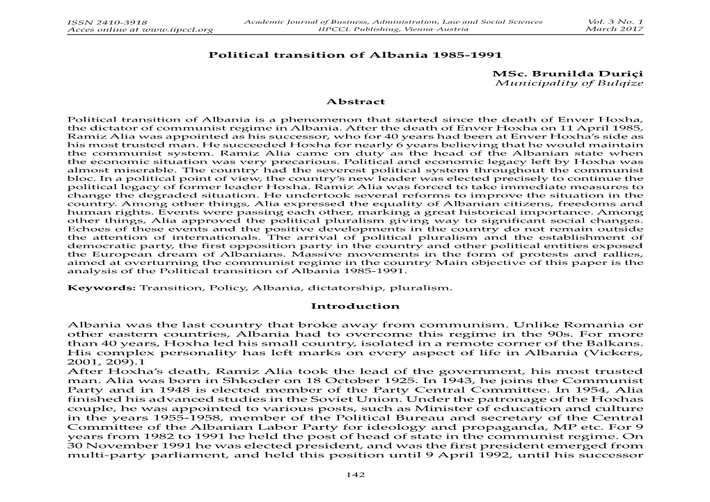 Political Transition of Albania 1985-1991