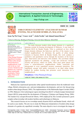 Urban Design Elements' Analysis of Bandar Enstek, Nilai Negeri