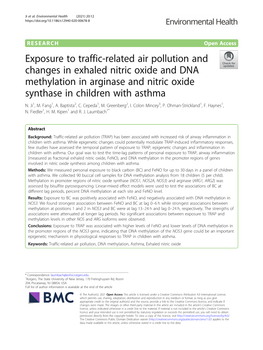 Exposure to Traffic-Related Air Pollution and Changes in Exhaled Nitric Oxide and DNA Methylation in Arginase and Nitric Oxide Synthase in Children with Asthma N