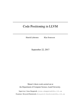Code Positioning in LLVM