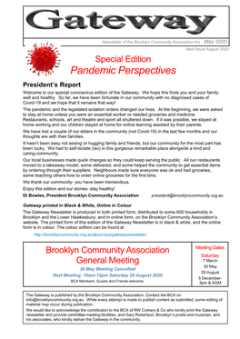 Pandemic Perspectives President’S Report Welcome to Our Special Coronavirus Edition of the Gateway