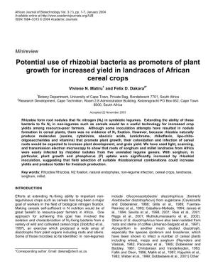 Potential Use of Rhizobial Bacteria As Promoters of Plant Growth for Increased Yield in Landraces of African Cereal Crops