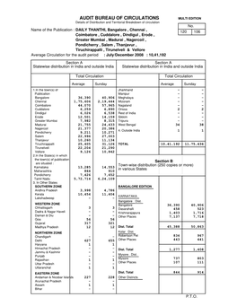 AUDIT BUREAU of CIRCULATIONS MULTI EDITION Details of Distribution and Territorial Breakdown of Circulation No