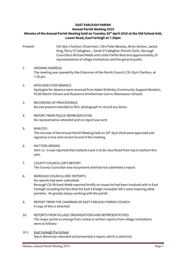 Suggested Draft Agenda for Parish Council Meeting