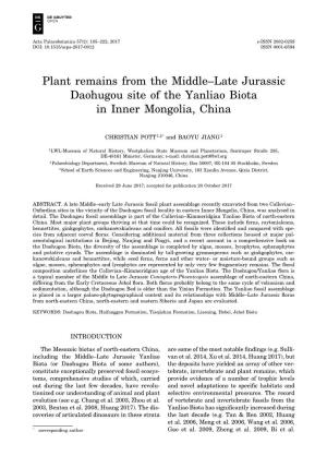 Plant Remains from the Middle–Late Jurassic Daohugou Site of the Yanliao Biota in Inner Mongolia, China