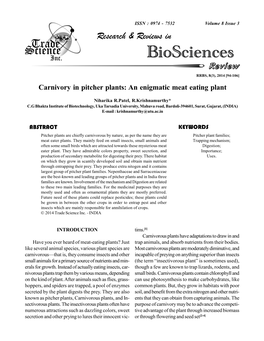 Carnivory in Pitcher Plants: an Enigmatic Meat Eating Plant