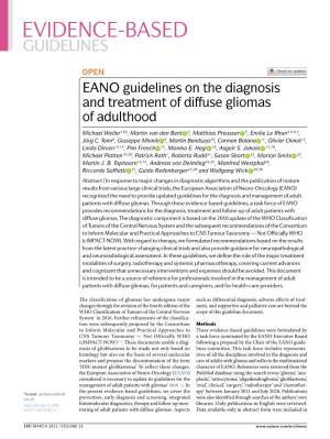 EANO Guidelines on the Diagnosis and Treatment of Diffuse Gliomas of Adulthood