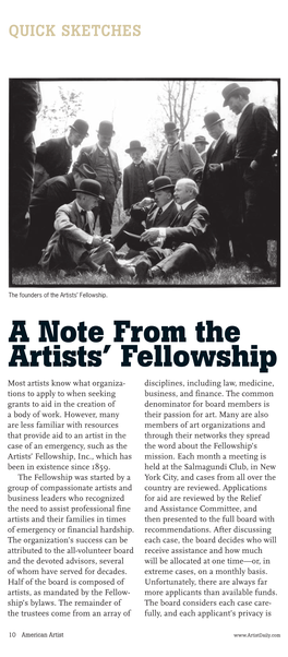 "A Note from the Artists' Fellowship" American