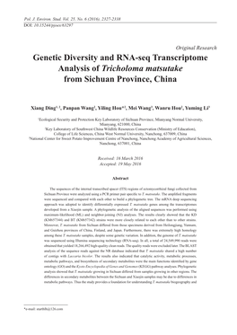 Genetic Diversity and RNA-Seq Transcriptome Analysis of Tricholoma Matsutake from Sichuan Province, China