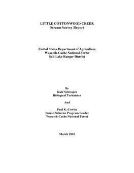 LITTLE COTTONWOOD CREEK Stream Survey Report