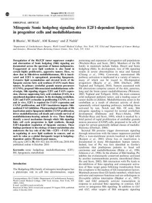 Mitogenic Sonic Hedgehog Signaling Drives E2F1-Dependent Lipogenesis in Progenitor Cells and Medulloblastoma