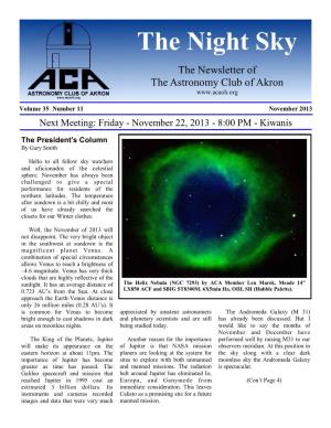 The Night Sky the Newsletter of the Astronomy Club of Akron
