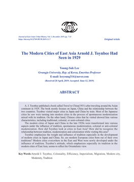 The Modern Cities of East Asia Arnold J. Toynbee Had Seen in 1929