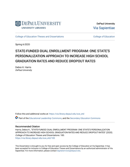 State-Funded Dual Enrollment Program: One State’S Personalization Approach to Increase High School Graduation Rates and Reduce Dropout Rates