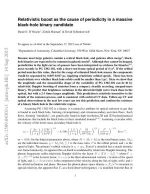 Relativistic Boost As the Cause of Periodicity in a Massive Black-Hole Binary Candidate