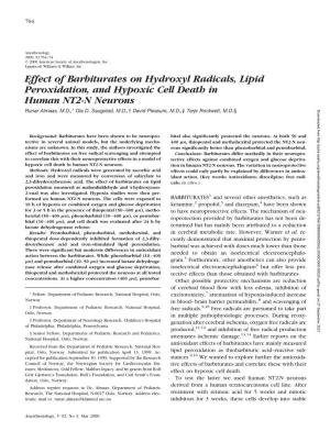 Effect of Barbiturates on Hydroxyl Radicals, Lipid Peroxidation, and Hypoxic Cell Death in Human NT2-N Neurons