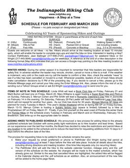 FEBRUARY and MARCH 2020 (Please – No Pets Except on Designated Pet Hikes)